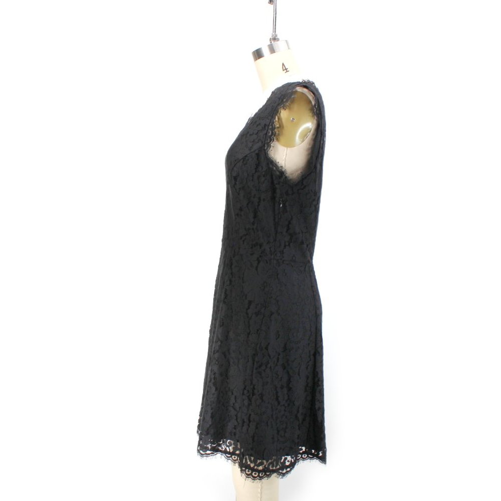 Joie Nikolina Dress Black Lace Sleeveless V Neck Scalloped Eyelash Trim SZ M - Picture 6 of 15